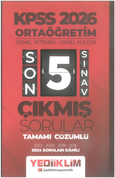 2026 Ortaöğretim Genel Yetenek - Genel Kültür Tamamı Çözümlü Son 5 Sınav Çıkmış Sorular 2024 Soruları Dahil Yediiklim Yayınları FotokoPink