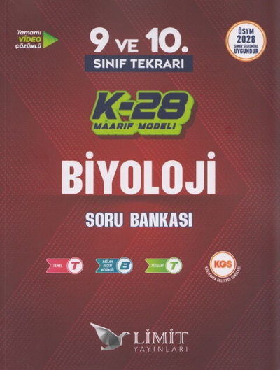 2028 TYT 9. ve 10. Sınıf Tekrarı Biyoloji K-28 Maarif Model Soru Bankası Limit Yayınları