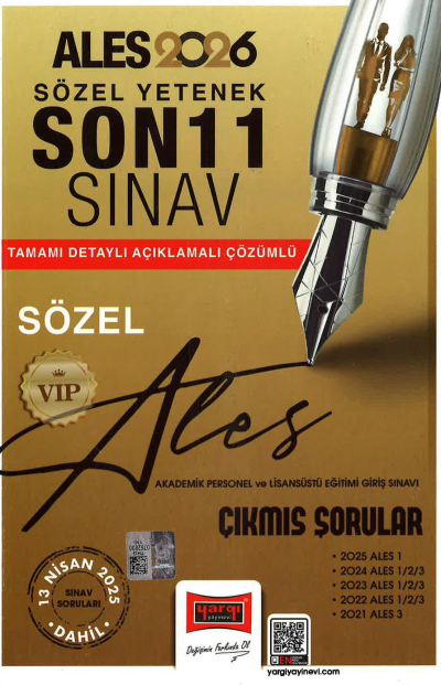 2026 ALES VIP Sayısal Yetenek Son 11 Sınav Çıkmış Sorular (13 Nisan 2025 Sınavı Dahil) Yargı Yayınları SÖZEL BÖLÜM FotokoPink