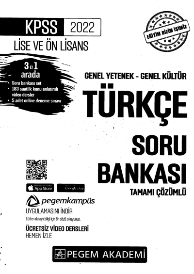 2022 KPSS LİSE VE ÖNLİSANS TÜRKÇE SORU BANKASI FotokoPink