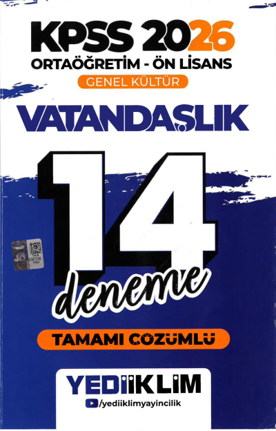2026 KPSS Ortaöğretim Ön Lisans Genel Kültür Vatandaşlık Tamamı Çözümlü 14 Deneme Yediiklim Yayınları